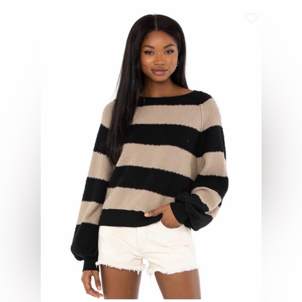 FREE PEOPLE FOUND MY FRIEND STRIPE PULLOVER Small Balloon Oversized Two Tone